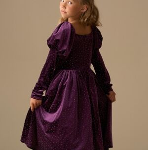 Angel & Rocket Purple Velvet Diamante Studs Puff Sleeve Dress - Size 6